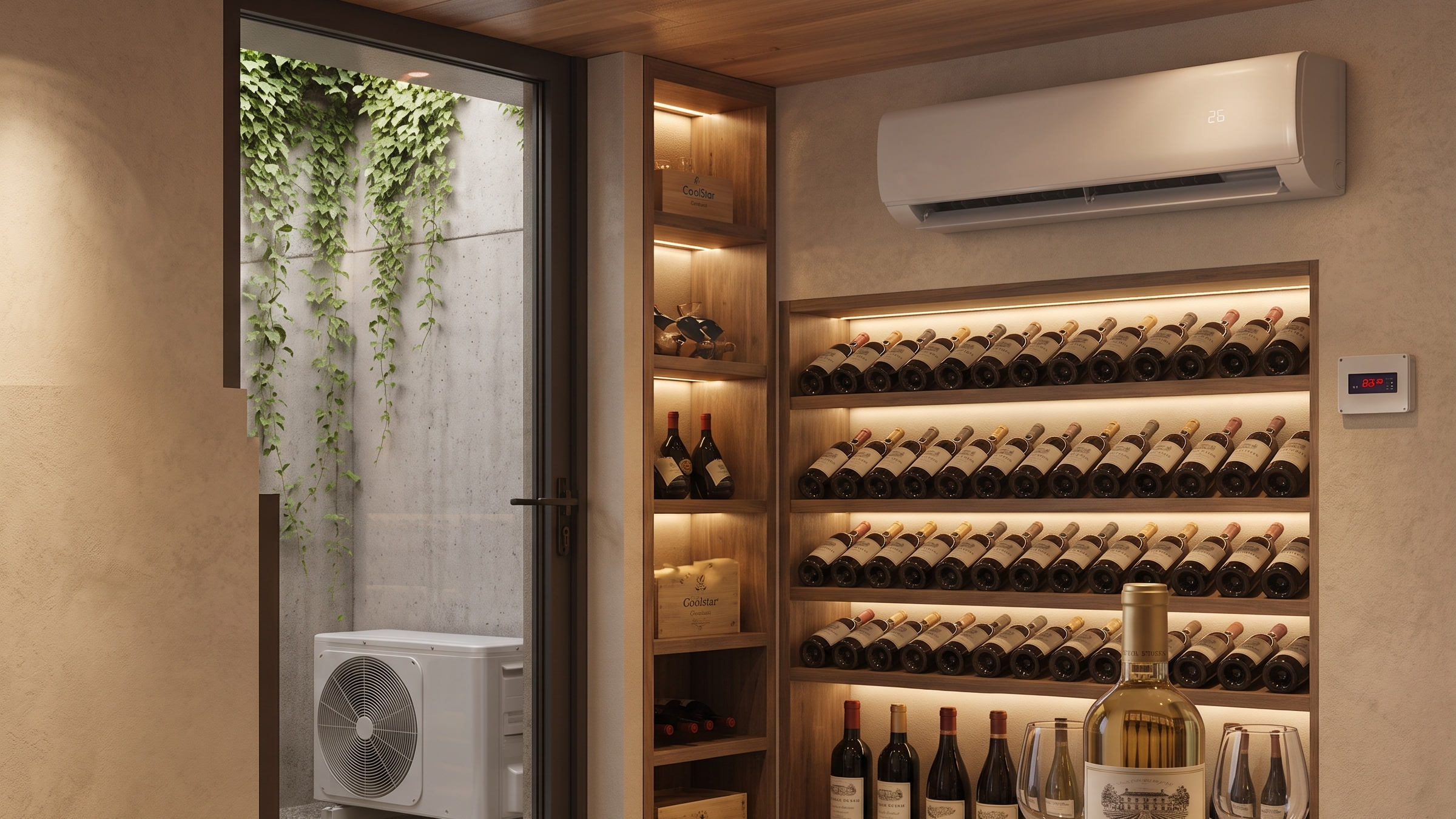 Professionelle Installation eines Split-Klimasystems, bestehend aus einem flüsterleisen Innengerät und einem hocheffizienten Aussengerät